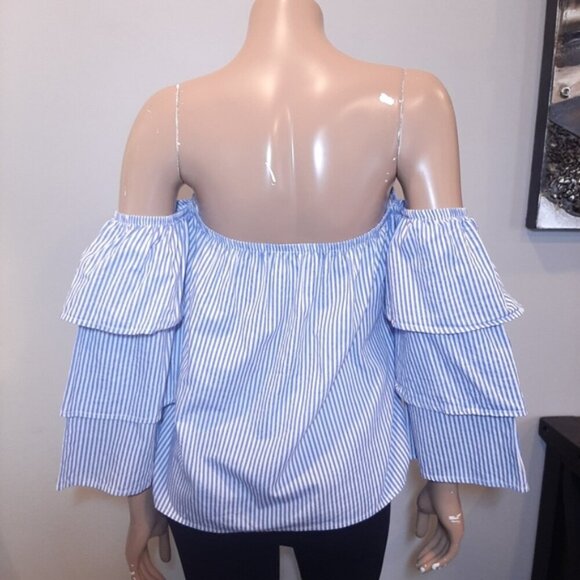 DIZZY LIZZY Strapless Striped Blouse Off Shoulder Ruffled Tiered Sleeve Top - Picture 4 of 8